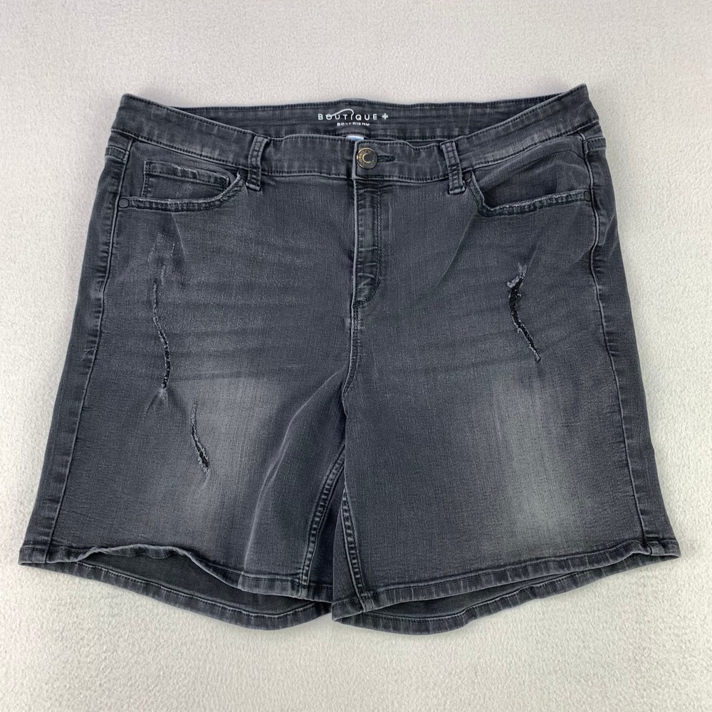 Boutique + Boyfriend Denim Shorts Women 18W Black Distressed Stretch Mid Rise